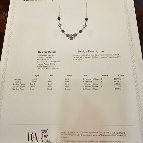Tanzanite & Sky Blue Topaz , Sterling Silver necklace, Certificate of Authentic - Picture 9 of 9